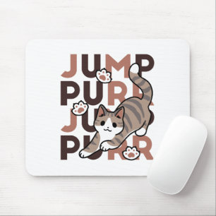 Playful Cat Jump Design - Jump Purr Pun Artwork Mouse Pad
