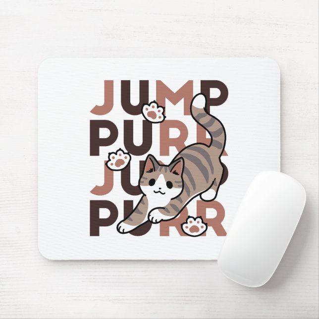 Playful Cat Jump Design - Jump Purr Pun Artwork Mouse Pad (With Mouse)