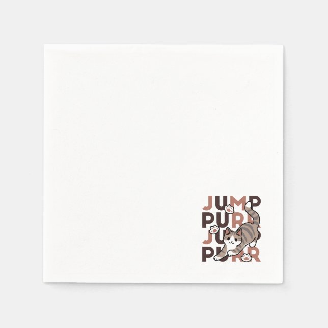 Playful Cat Jump Design - Jump Purr Pun Artwork Napkins (Front)