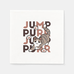 Playful Cat Jump Design - Jump Purr Pun Artwork Napkins
