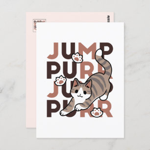 Playful Cat Jump Design - Jump Purr Pun Artwork Postcard