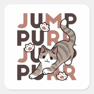 Playful Cat Jump Design - Jump Purr Pun Artwork Square Sticker