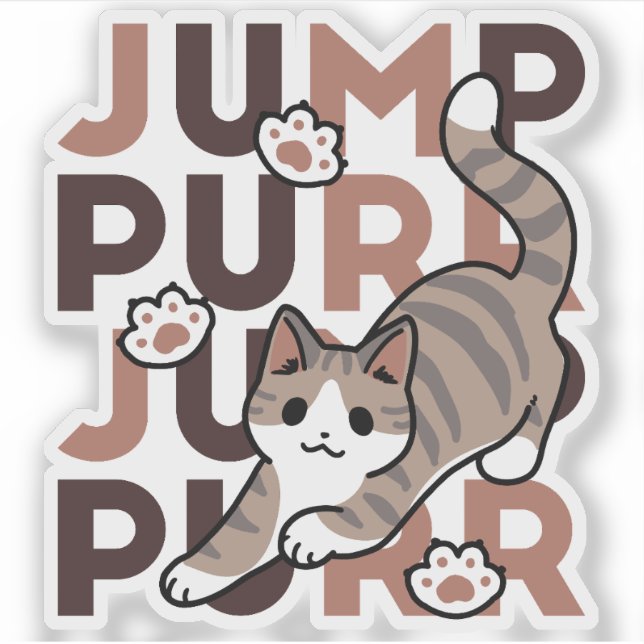 Playful Cat Jump Design - Jump Purr Pun Artwork Sticker (Front)