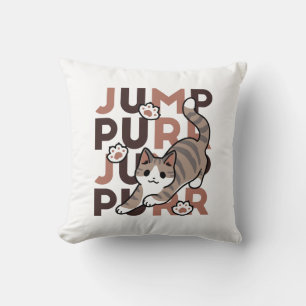 Playful Cat Jump Design - Jump Purr Pun Artwork Throw Pillow