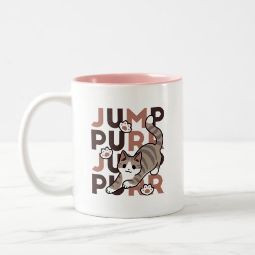 Playful Cat Jump Design _ Jump Purr Pun Artwork Two_Tone Coffee Mug