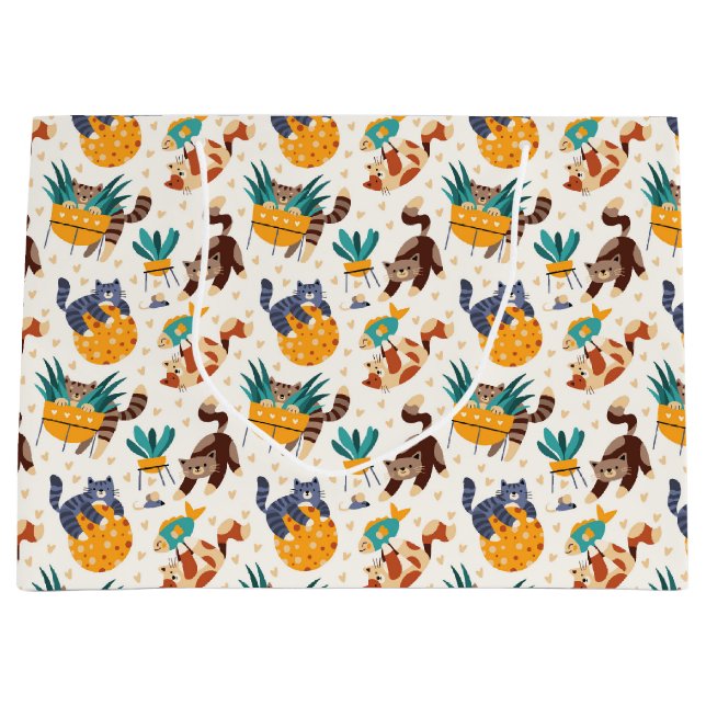Playful Cat Lover Design Large Gift Bag (Front)