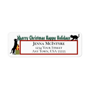 Playful Cat Merry Christmas Holiday Return Address Label