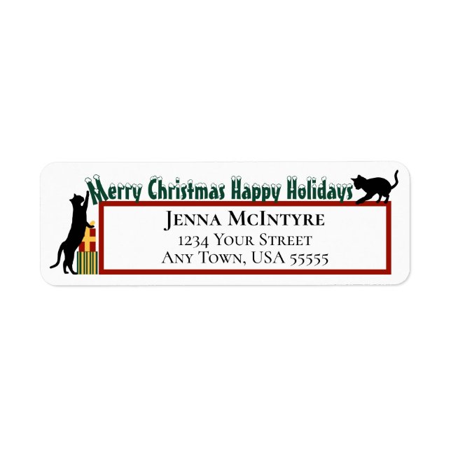 Playful Cat Merry Christmas Holiday Return Address Label (Front)