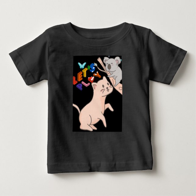  "Playful Cat, Mouse Fun: Let's Play Tee" Baby T-Shirt (Front)