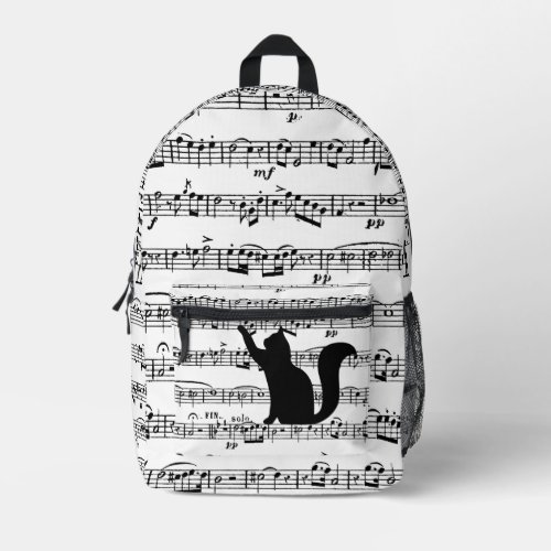 Playful Cat On Sheet Music Printed Backpack