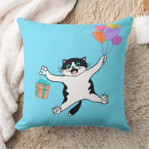 Playful Cat Pillow Pair Mom Gift Neon Blue