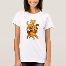 Playful Cat Riding a Cute Dog – Kawaii Joyful 