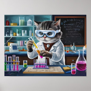 Playful Cat Scientist in Laboratory Poster