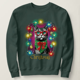Playful Cat w/ Bright Christmas Lights decoration  Sweatshirt