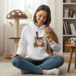 Playful Cat with Big Blue Eyes Fun Whimsical Kitty Hoodie