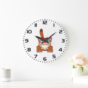 Playful Cat with Big Blue Eyes Fun Whimsical Kitty Large Clock