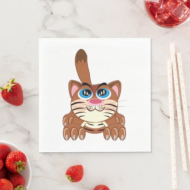 Playful Cat with Big Blue Eyes Fun Whimsical Kitty Napkins (Creator Uploaded)