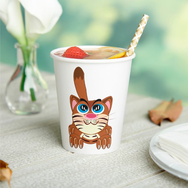 Playful Cat with Big Blue Eyes Fun Whimsical Kitty Paper Cups (Creator Uploaded)
