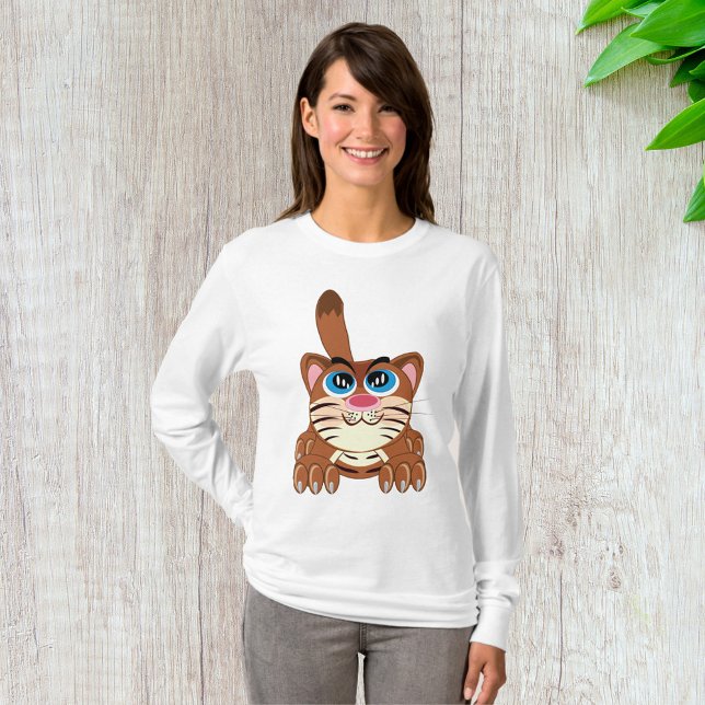 Playful Cat with Big Blue Eyes Fun Whimsical Kitty T-Shirt (Creator Uploaded)