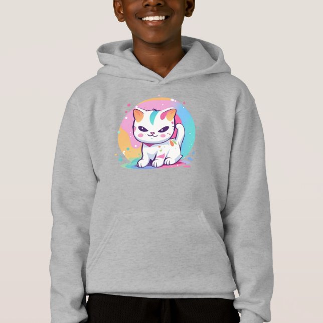 Playful Cat with Colorful Spots Hoodie (Front)