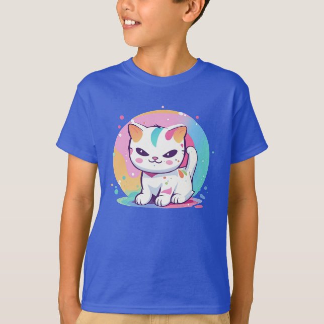 Playful Cat with Colorful Spots T-Shirt (Front)