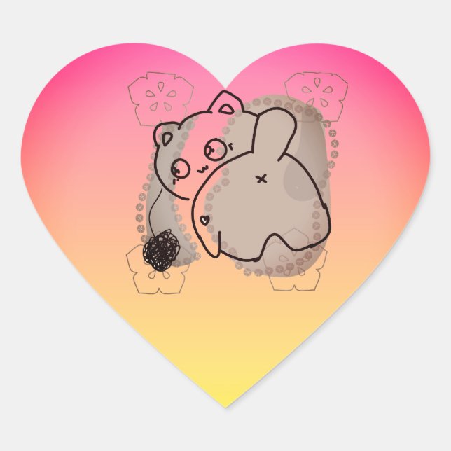 Playful Cat with Yarn Heart Sticker (Front)