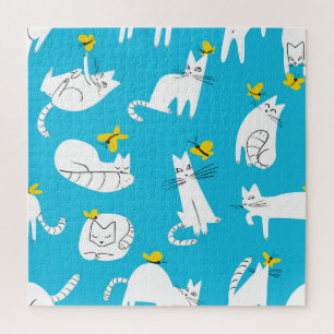 Playful Cats and Butterflies Pattern Jigsaw Puzzle