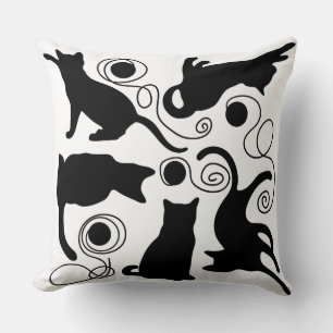 Playful Cats and Yarn Silhouettes Throw Pillow