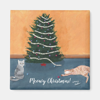 Playful Cats by Christmas Tree Magnets
