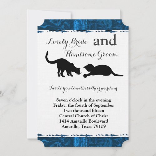 Playful Cats Modern Blue Wedding Invitation