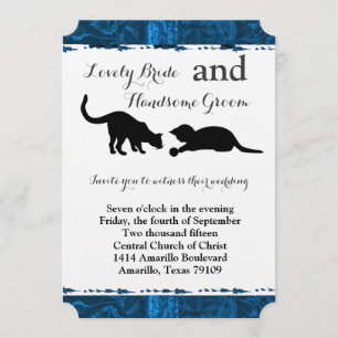Playful Cats Modern Blue Wedding Invitation