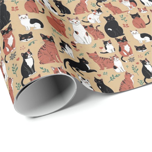 Playful Cats on a Tan Background Wrapping Paper (Roll Corner)