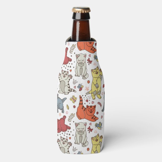 Playful Cats Pattern Bottle Cooler (Bottle Front)