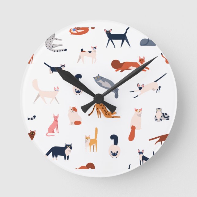 Playful Cats Pattern – Cute Feline Lover  Round Clock (Front)