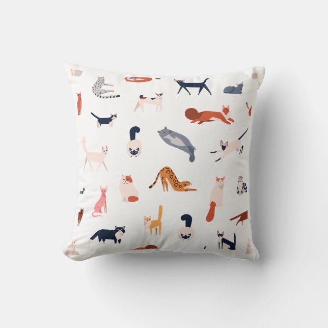 Playful Cats Pattern – Cute Feline Lover  Throw Pillow (Front)