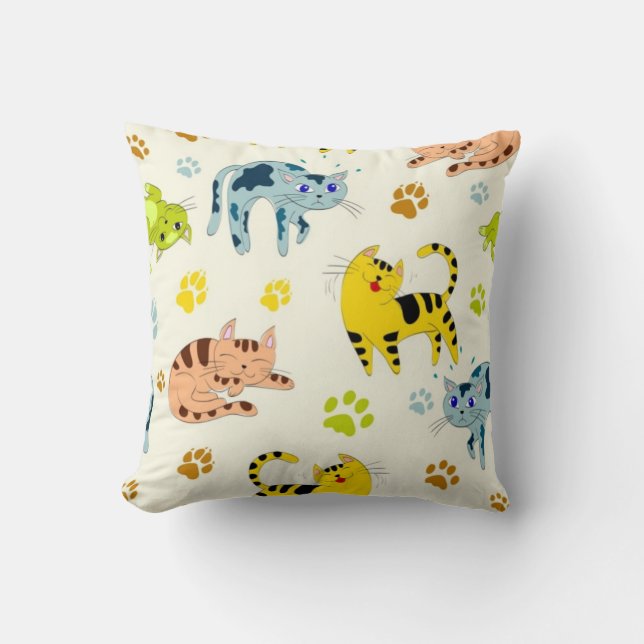Playful Cats Pattern Throw Pillow (Front)