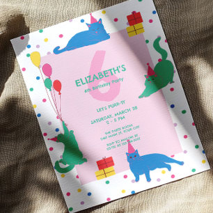 Playful Cats Purrfect Birthday Party Invitation