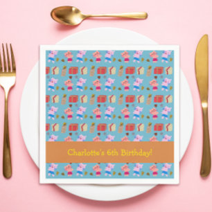 Playful Cats with Gifts Kids Birthday Party Blue Napkins