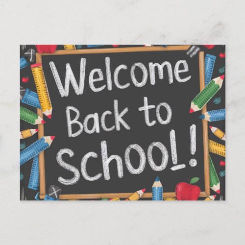  Playful Chalkboard Welcome Back to School  Postcard