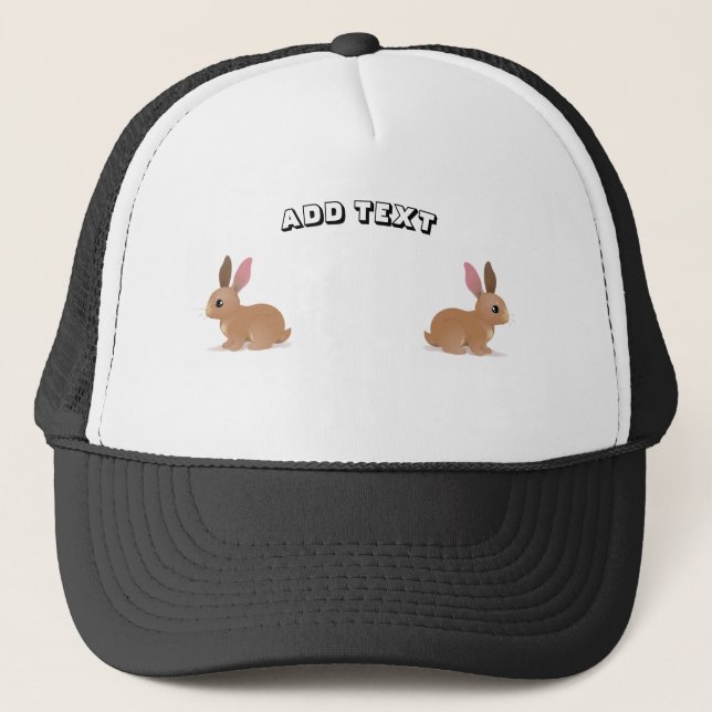 Playful Charm Rabbit Image with ADD TEXT Printed Trucker Hat (Front)