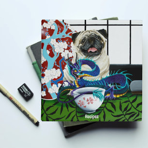 Playful Charming Pug Dog Japanese Dragon 3 Ring Binder