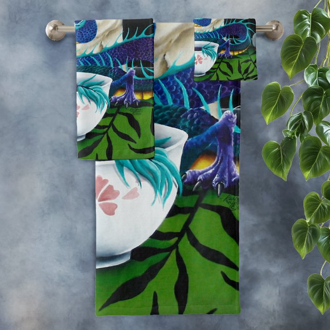 Playful Charming Pug Dog Japanese Dragon Bath Towel Set (Creator Uploaded)