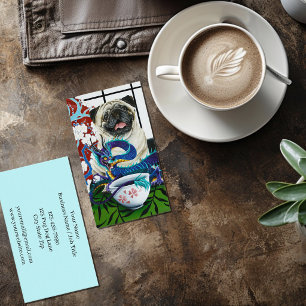 Playful Charming Pug Dog Japanese Dragon Business Card