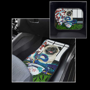 Playful Charming Pug Dog Japanese Dragon Car Floor Mat