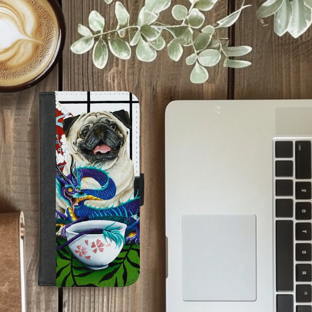 Playful Charming Pug Dog Japanese Dragon iPhone Wallet Case (Creator Uploaded)