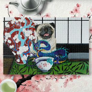 Playful Charming Pug Dog Japanese Dragon Jigsaw Puzzle