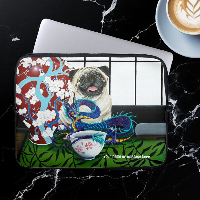 Playful Charming Pug Dog Japanese Dragon Laptop Sleeve (Creator Uploaded)
