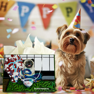 Playful Charming Pug Dog Japanese Dragon Large Gift Bag