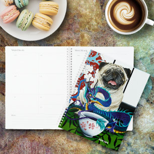 Playful Charming Pug Dog Japanese Dragon Planner