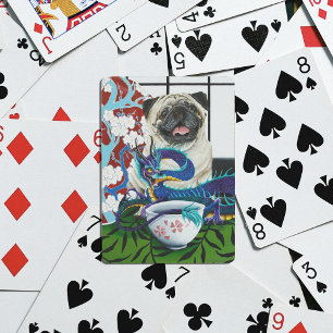 Playful Charming Pug Dog Japanese Dragon Poker Cards